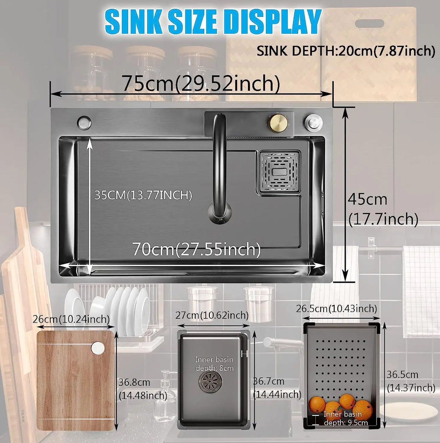 Nano Black Stainless Steel Single Bowl Kitchen Sink with Pull Down Faucet - Cooky Kitchenware