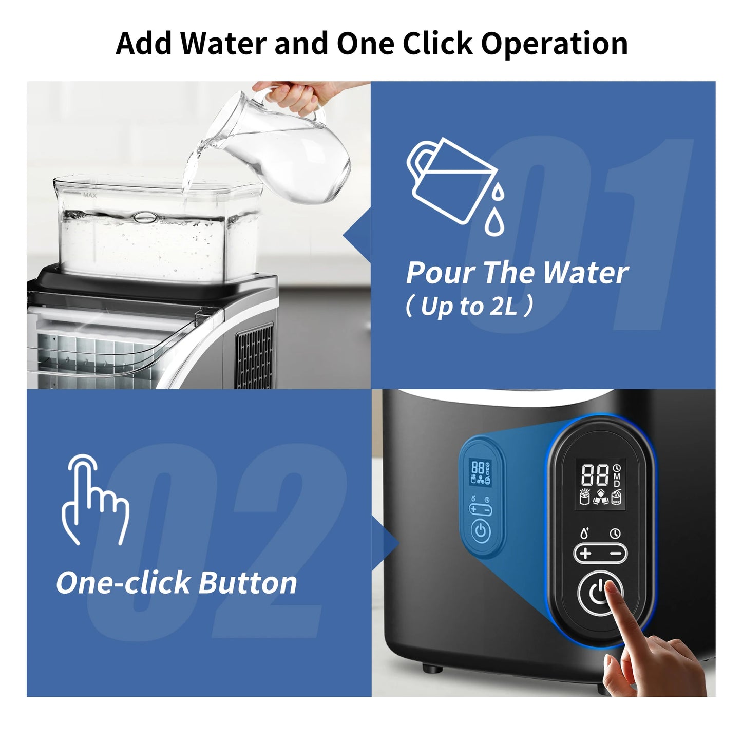 SIMZLIFE Ice Cube Maker Machine with External Water Tank 34Lbs, 16Pcs Ready in 13 Mins Auto-Cleaning for Home Kitchen Office Bar - Cooky Kitchenware