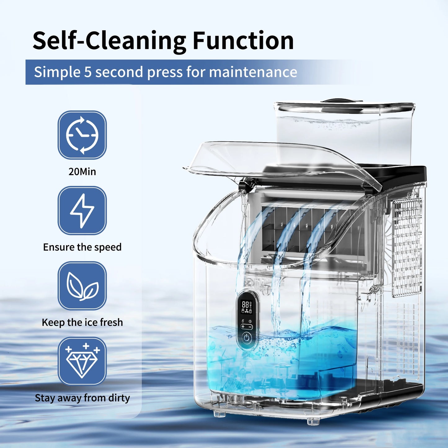 SIMZLIFE Ice Cube Maker Machine with External Water Tank 34Lbs, 16Pcs Ready in 13 Mins Auto-Cleaning for Home Kitchen Office Bar - Cooky Kitchenware