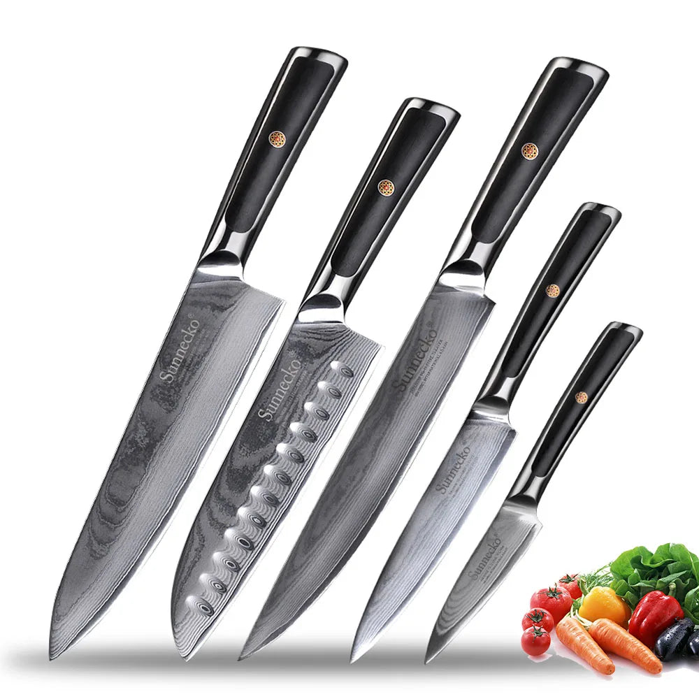 Sunnecko VG10 Damascus 73 Layer Chef Knife Set Japanese