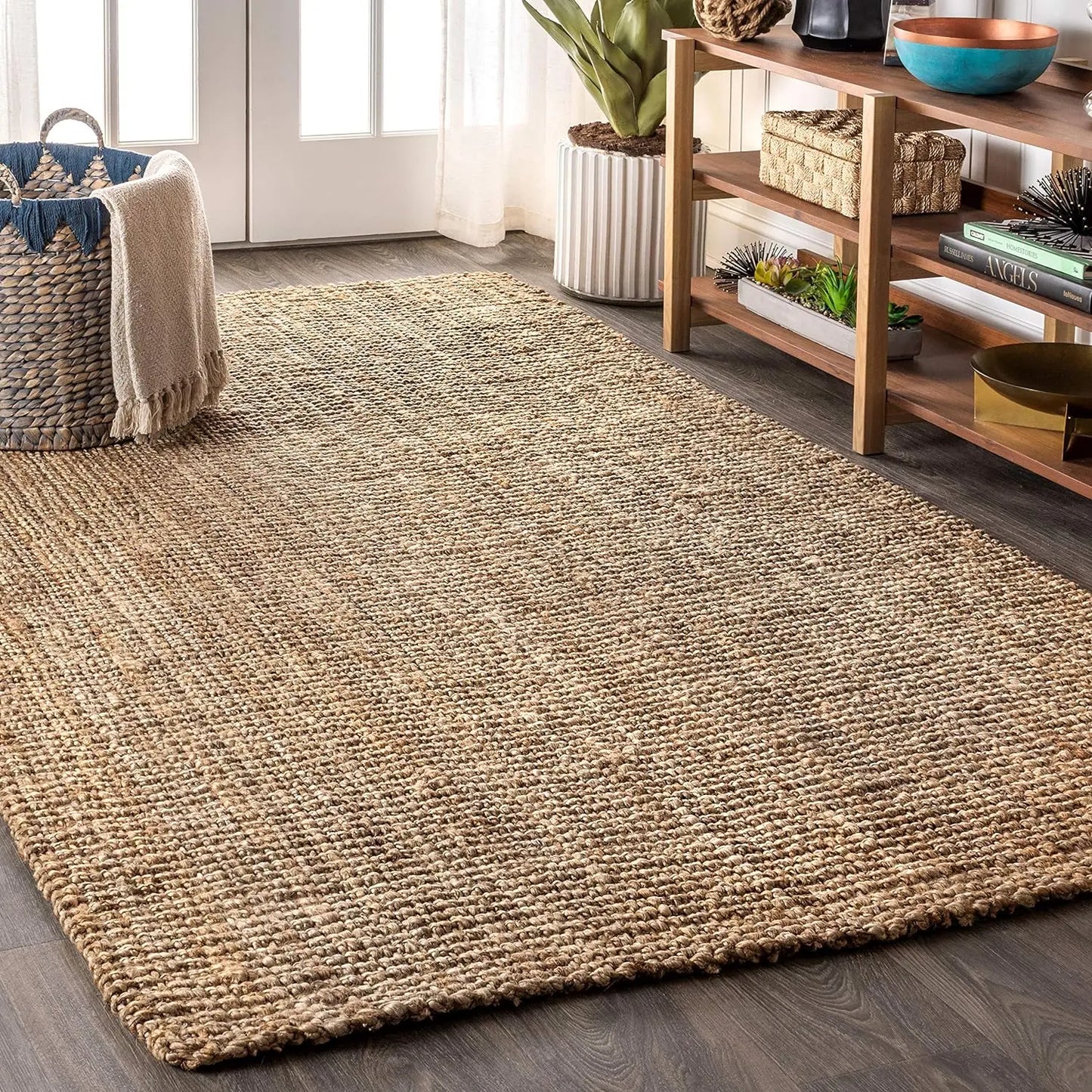 NRF102A-3 Pata Hand Woven Chunky Jute Indoor Area -Rug Bohemian Farmhouse Easy -Cleaning Bedroom Kitchen - Cooky Kitchenware