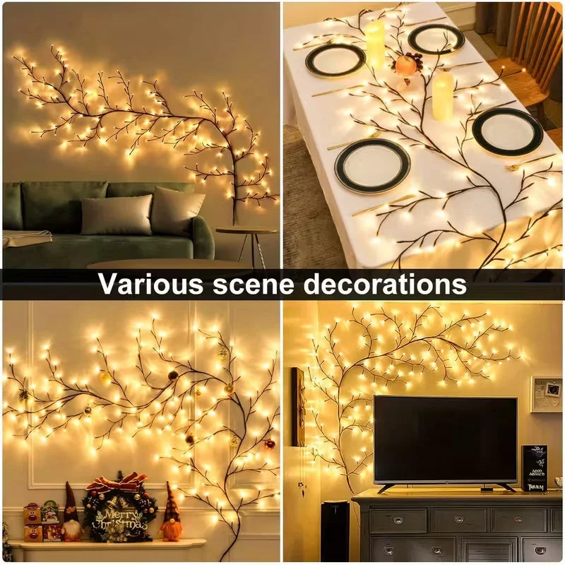 USB Willow Vine Lights 96 LEDS 8 Modes Artificial Plants Tree Branch Lamp for Christmas Holiday Bedroom Wall Living Decorations - Cooky Kitchenware