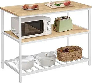 Kitchen Island with 3 Shelves, 47.2 Inches Width Kitchen Shelf with Large Worktop, Stable Steel Structure, Industrial, Easy to - Cooky Kitchenware