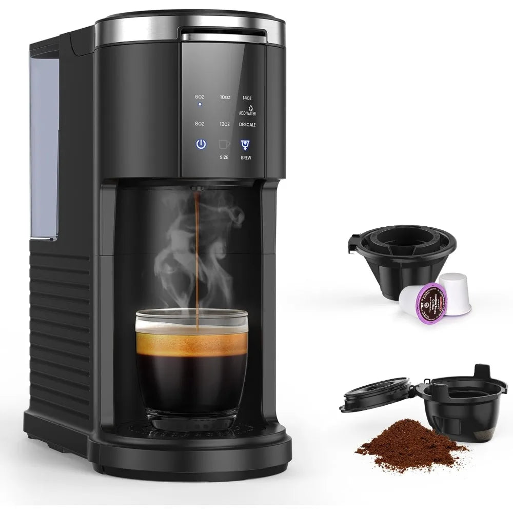 Single Serve Coffee Maker Capsule and Ground Coffee Machine with 40 Oz Water Reservoir and Five Brew Sizes - Cooky Kitchenware