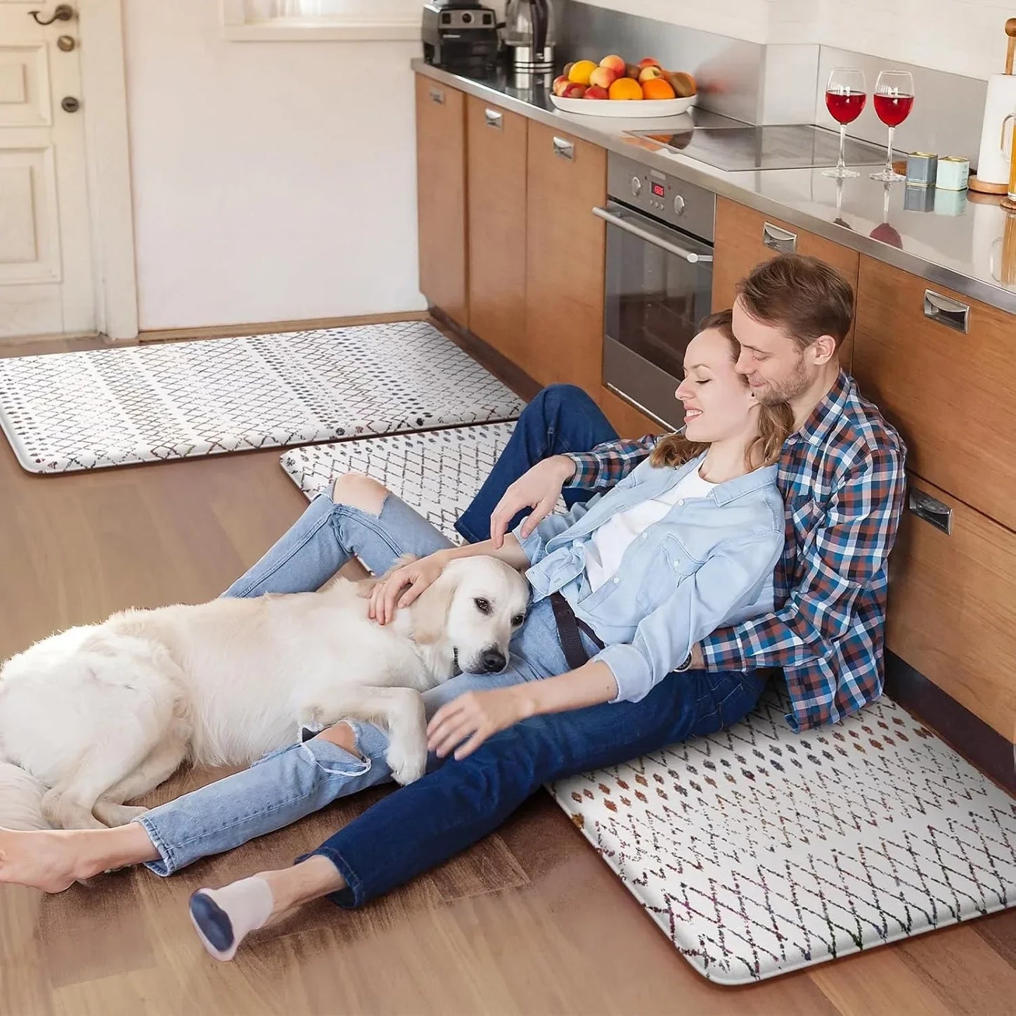 Kitchen Mats 2PCS,Cushioned Anti Fatigue Boho Kitchen Rugs and Mats,Non Slip Waterproof Kitchen Mats for Floor,Comfort Foam - Cooky Kitchenware