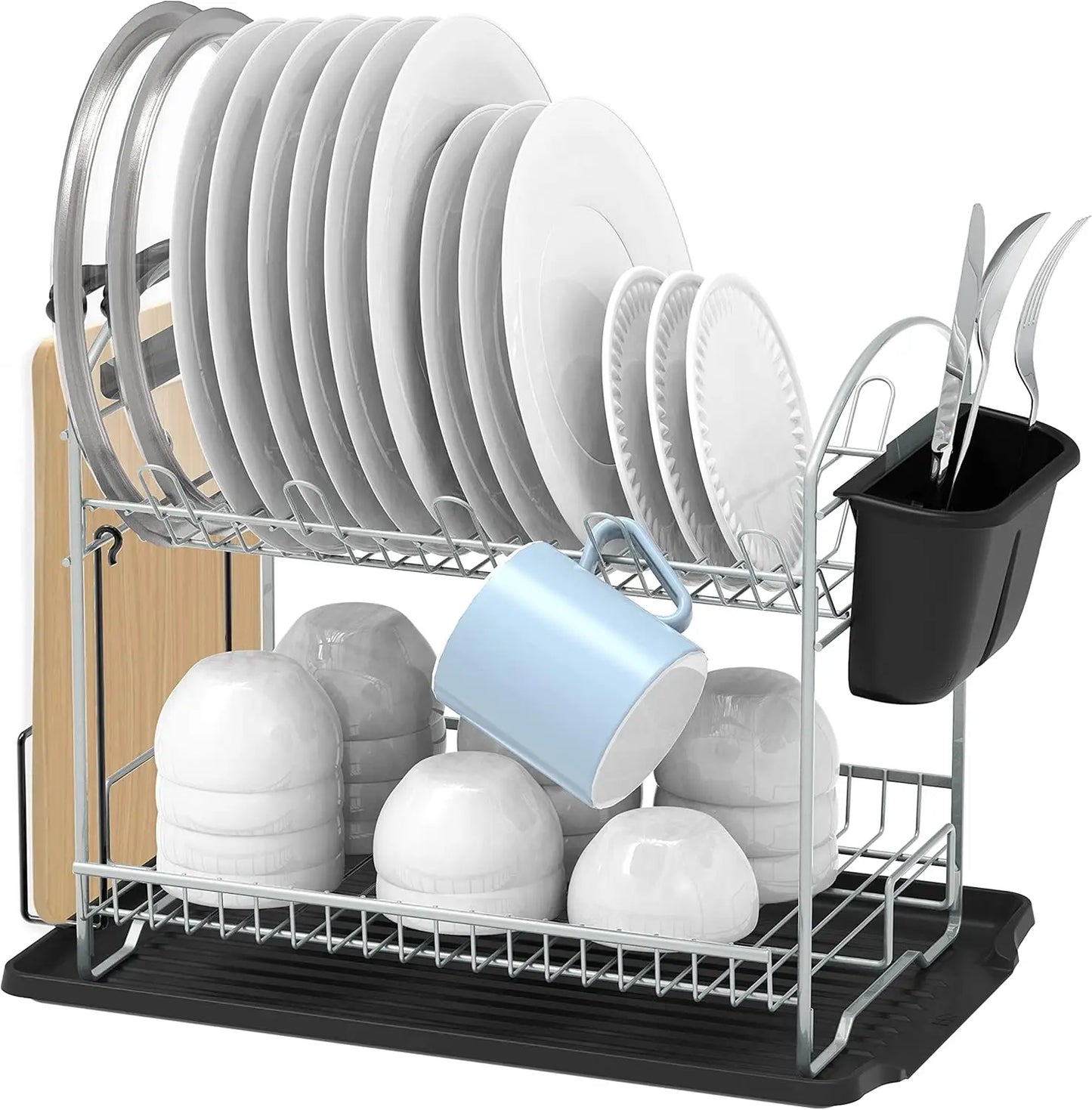 2-Tier Stainless Steel Dish Rack with Drainboard - Space-Saving Design for Efficient Kitchen Drying and Storage - Cooky Kitchenware