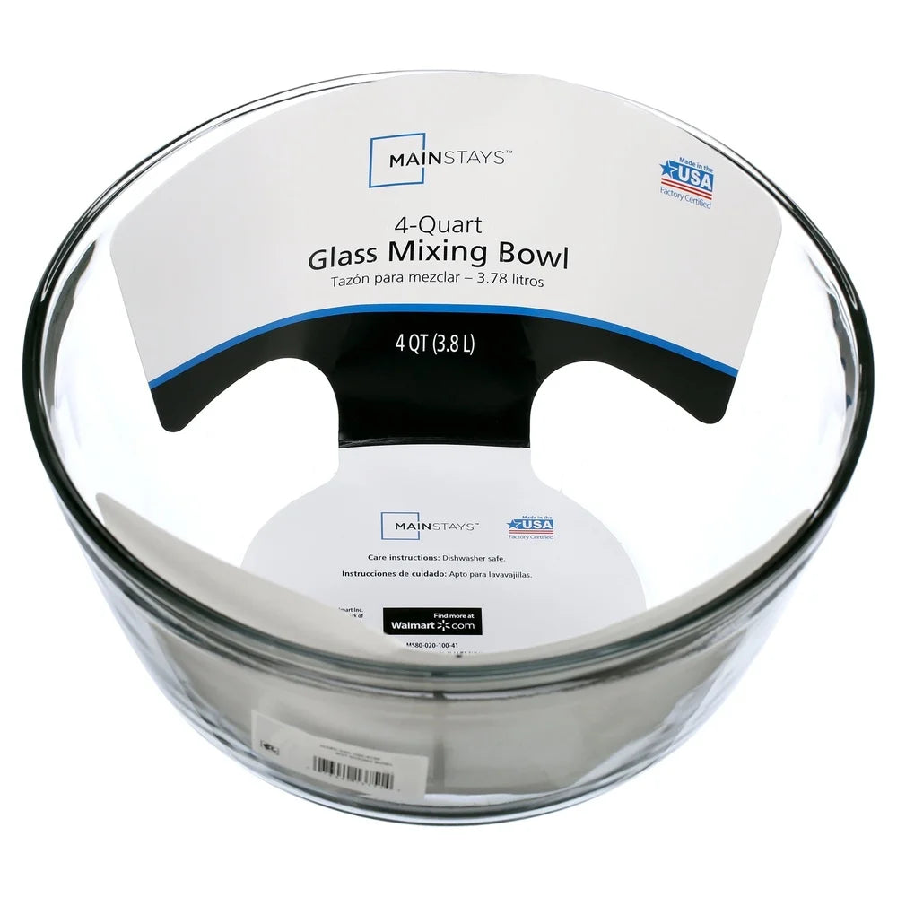 4 Quart Glass Mixing Bowl Extra Durable Shatter Resistant Microwave Safe Nesting Kitchen Prep Storage Bowl Baking Cooking Mixing