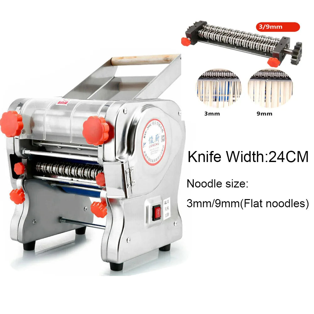 550W Electric Pasta Maker Noodle Machine Dumpling Skin Roller Full Stainless Steel Dual Knife Noodle Maker for Commercial Use - Cooky Kitchenware