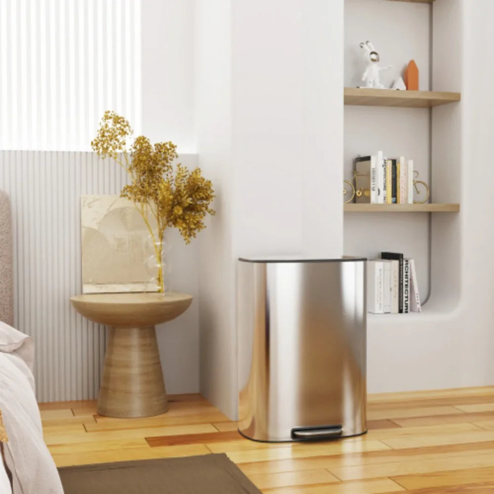 13 Gallon 50L Kitchen Foot Pedal Operated Soft Close Trash Can - Stainless Steel Ellipse Bustbin - S - Cooky Kitchenware