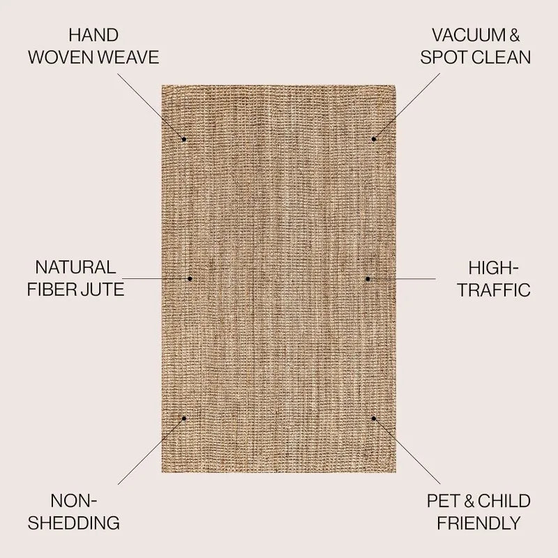 NRF102A-3 Pata Hand Woven Chunky Jute Indoor Area -Rug Bohemian Farmhouse Easy -Cleaning Bedroom Kitchen - Cooky Kitchenware