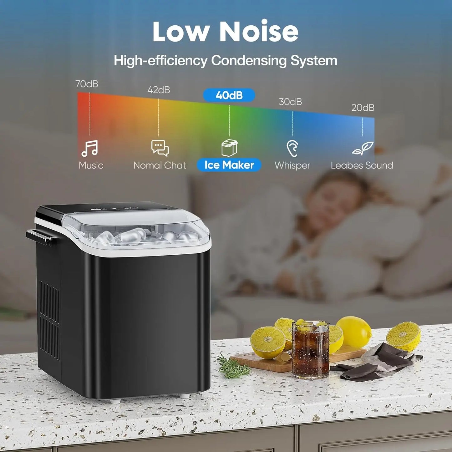 Portable Countertop Ice Machine Maker with Handle Bullet Ice 9 Cubes in 6 Minutes Black - Cooky Kitchenware