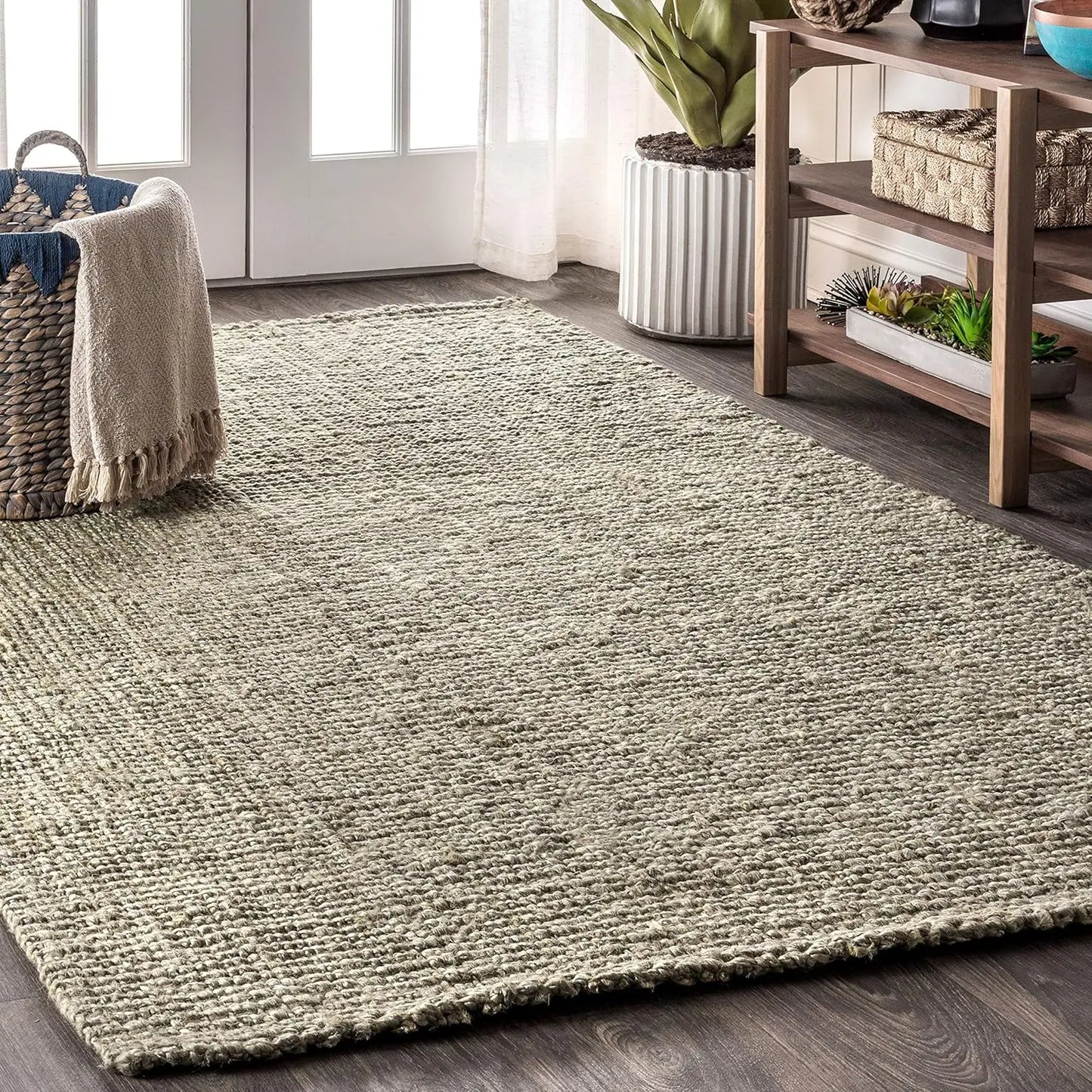 NRF102A-3 Pata Hand Woven Chunky Jute Indoor Area -Rug Bohemian Farmhouse Easy -Cleaning Bedroom Kitchen - Cooky Kitchenware