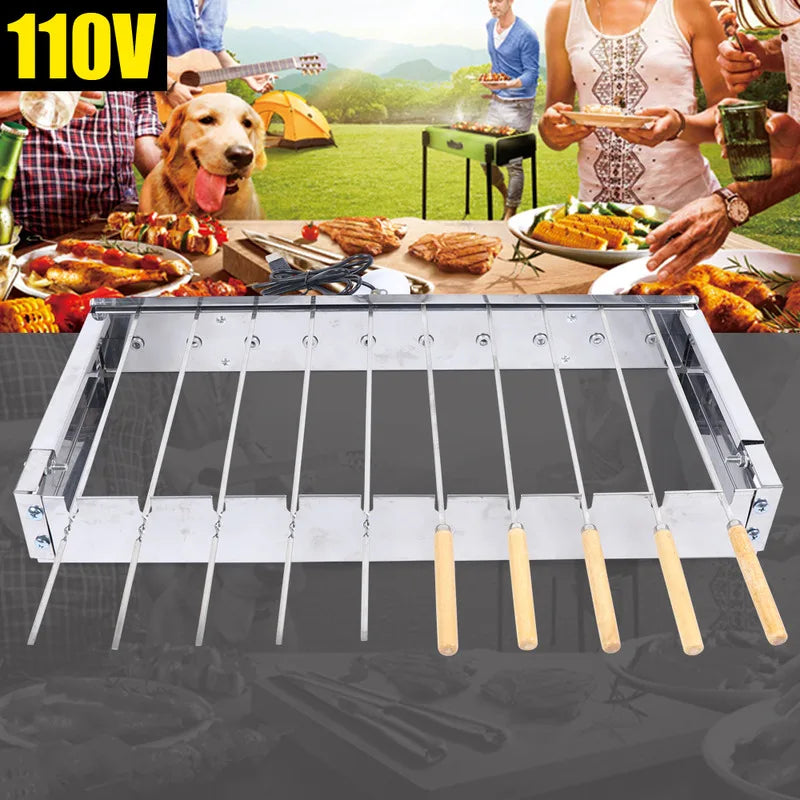 Camping Barbecue Stainless Steel Outdoors Electric Rotisserie Grill Rack Skewers Automatic Flipping Rotating Cookware BBQ - Cooky Kitchenware