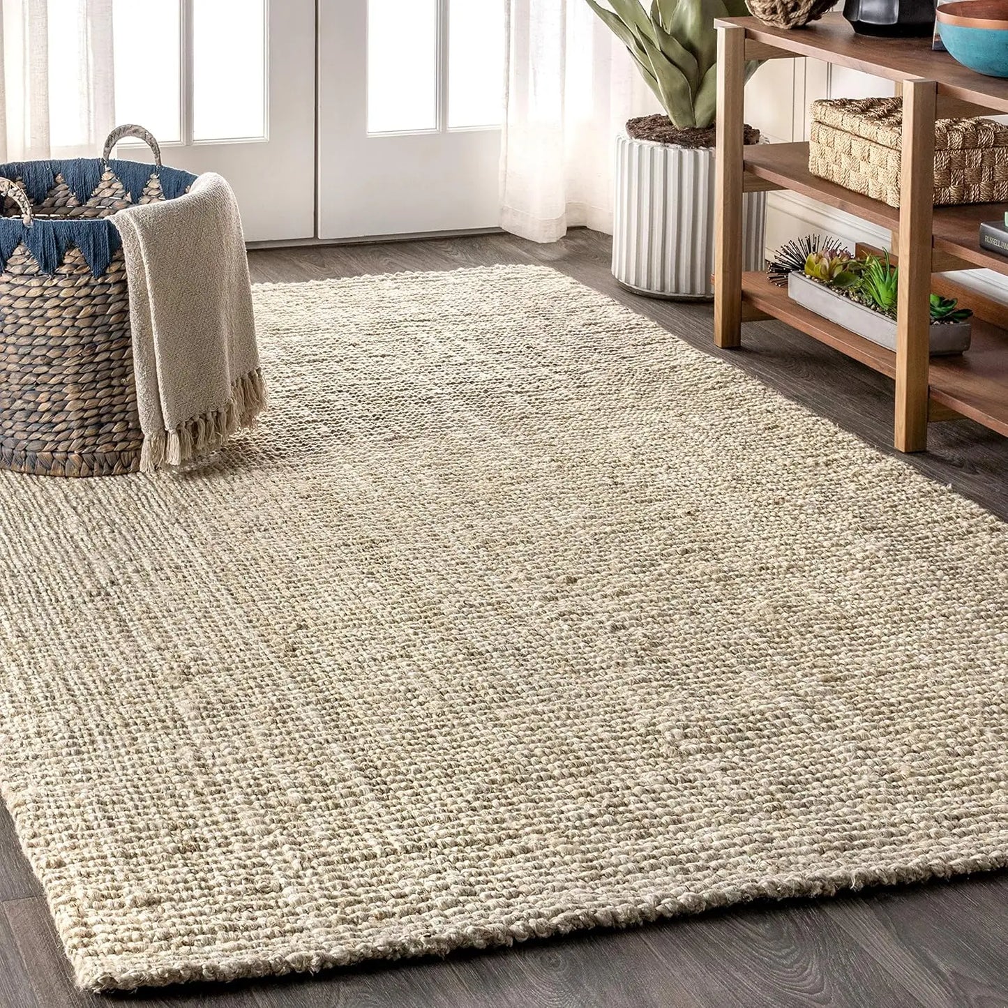 NRF102A-3 Pata Hand Woven Chunky Jute Indoor Area -Rug Bohemian Farmhouse Easy -Cleaning Bedroom Kitchen - Cooky Kitchenware