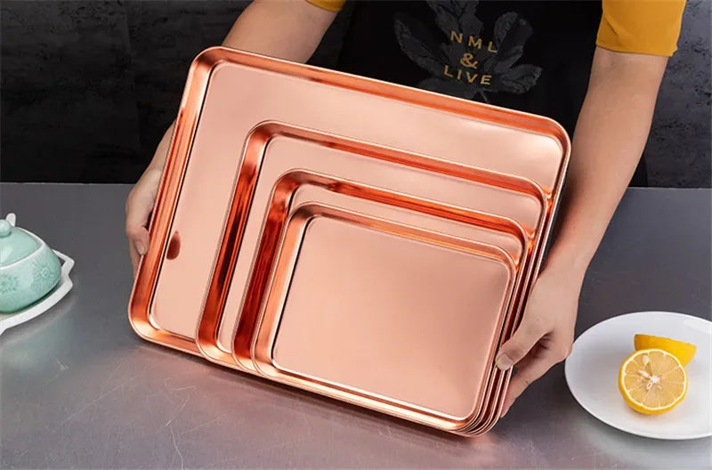 Gold plate rose golden 304 stainless steel oven Baking Tray bbq tray with Cool Rack Set Baking Pan sheet Non Toxic Dishwasher - Cooky Kitchenware