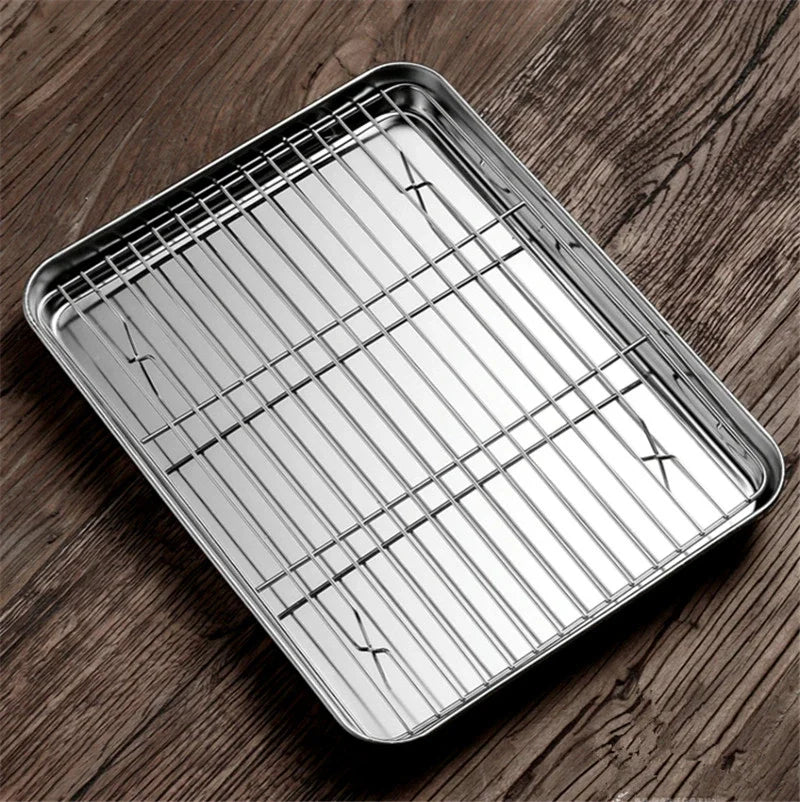 Gold plate rose golden 304 stainless steel oven Baking Tray bbq tray with Cool Rack Set Baking Pan sheet Non Toxic Dishwasher - Cooky Kitchenware