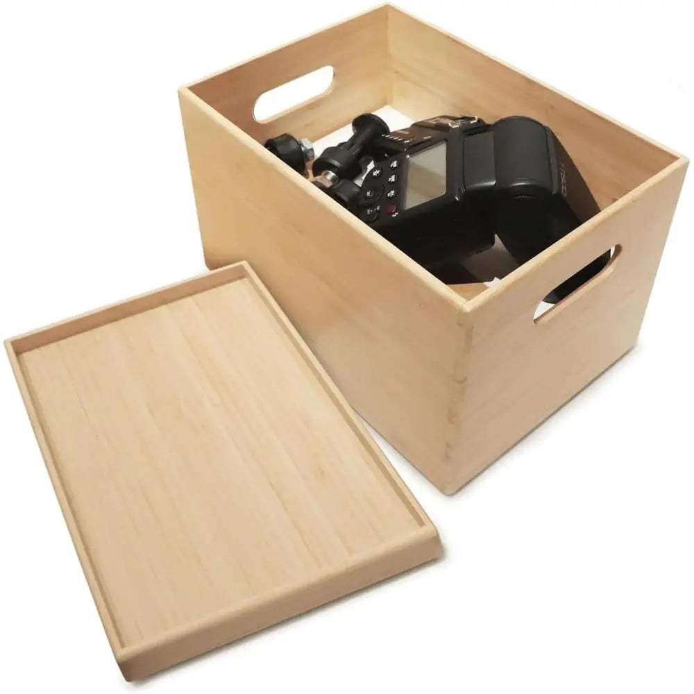 Stackable Bamboo Storage Bin with Lid and Handles Kitchen Office Organization and Home Decor - Cooky Kitchenware