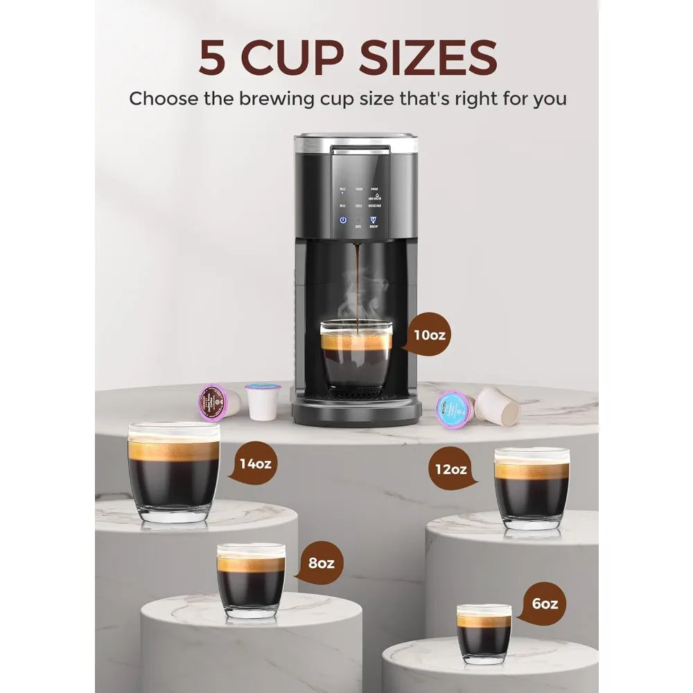 Single Serve Coffee Maker Capsule and Ground Coffee Machine with 40 Oz Water Reservoir and Five Brew Sizes - Cooky Kitchenware