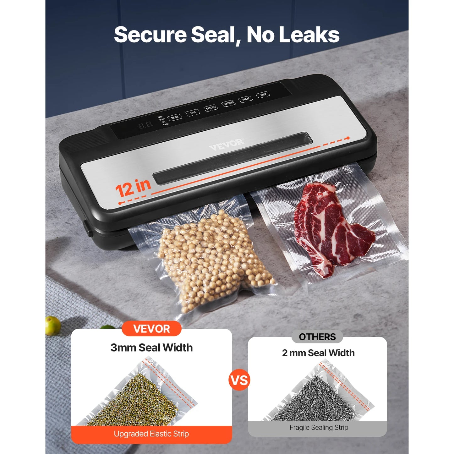 VEVOR 80Kpa 120W Electric Vacuum Sealer Machine 7-in-1 Dry Wet Food Sealer with Built-in Cutter Knife for Kitchen Food Storage - Cooky Kitchenware