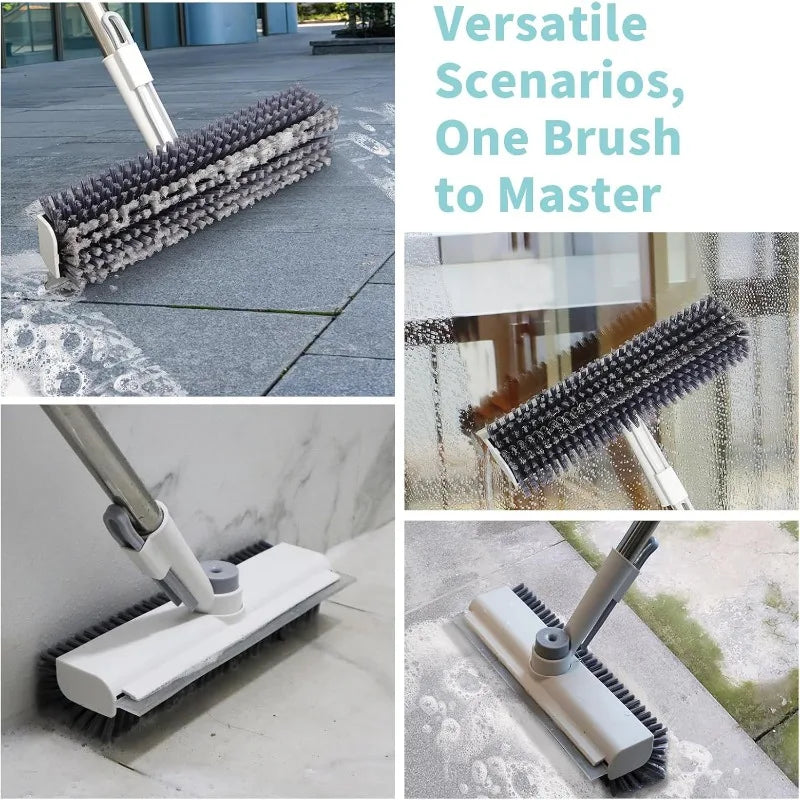 2 Pack Floor Scrub Brush with Long Handle, 3 in 1 Scrape and Heavy-Duty Stiff Bristle Scrubber Brush for Cleaning Shower - Cooky Kitchenware