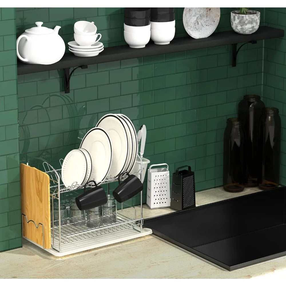 2-Tier Stainless Steel Dish Rack with Drainboard - Space-Saving Design for Efficient Kitchen Drying and Storage - Cooky Kitchenware