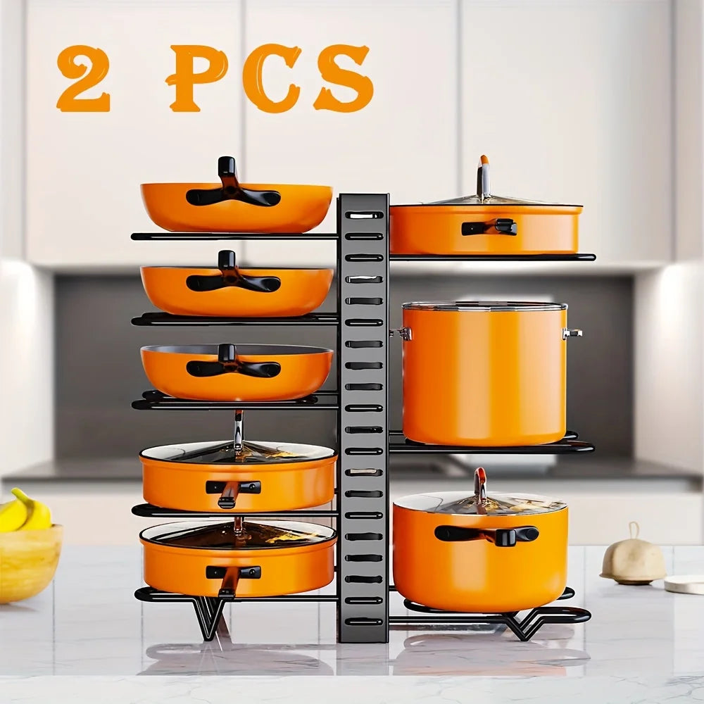 2 Pack Pot Rack, Pot Rack Organizers, Kitchen Organization & Storage Rack, Adjustable Pot Lid Holders & Pan Rack - Cooky Kitchenware