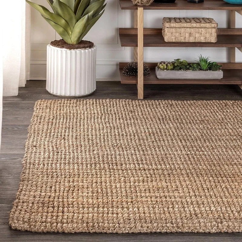NRF102A-3 Pata Hand Woven Chunky Jute Indoor Area -Rug Bohemian Farmhouse Easy -Cleaning Bedroom Kitchen - Cooky Kitchenware