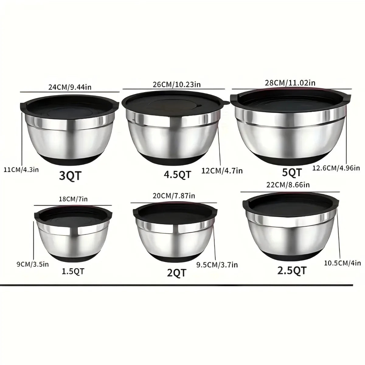 Stainless Steel Mixing Bowls With Airtight Lids 6 Piece