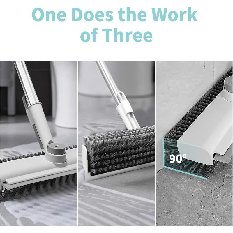 2 Pack Floor Scrub Brush with Long Handle, 3 in 1 Scrape and Heavy-Duty Stiff Bristle Scrubber Brush for Cleaning Shower - Cooky Kitchenware