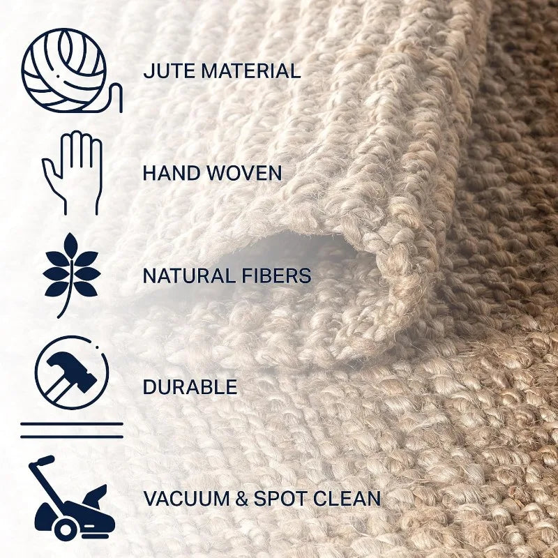 NRF102A-3 Pata Hand Woven Chunky Jute Indoor Area -Rug Bohemian Farmhouse Easy -Cleaning Bedroom Kitchen - Cooky Kitchenware