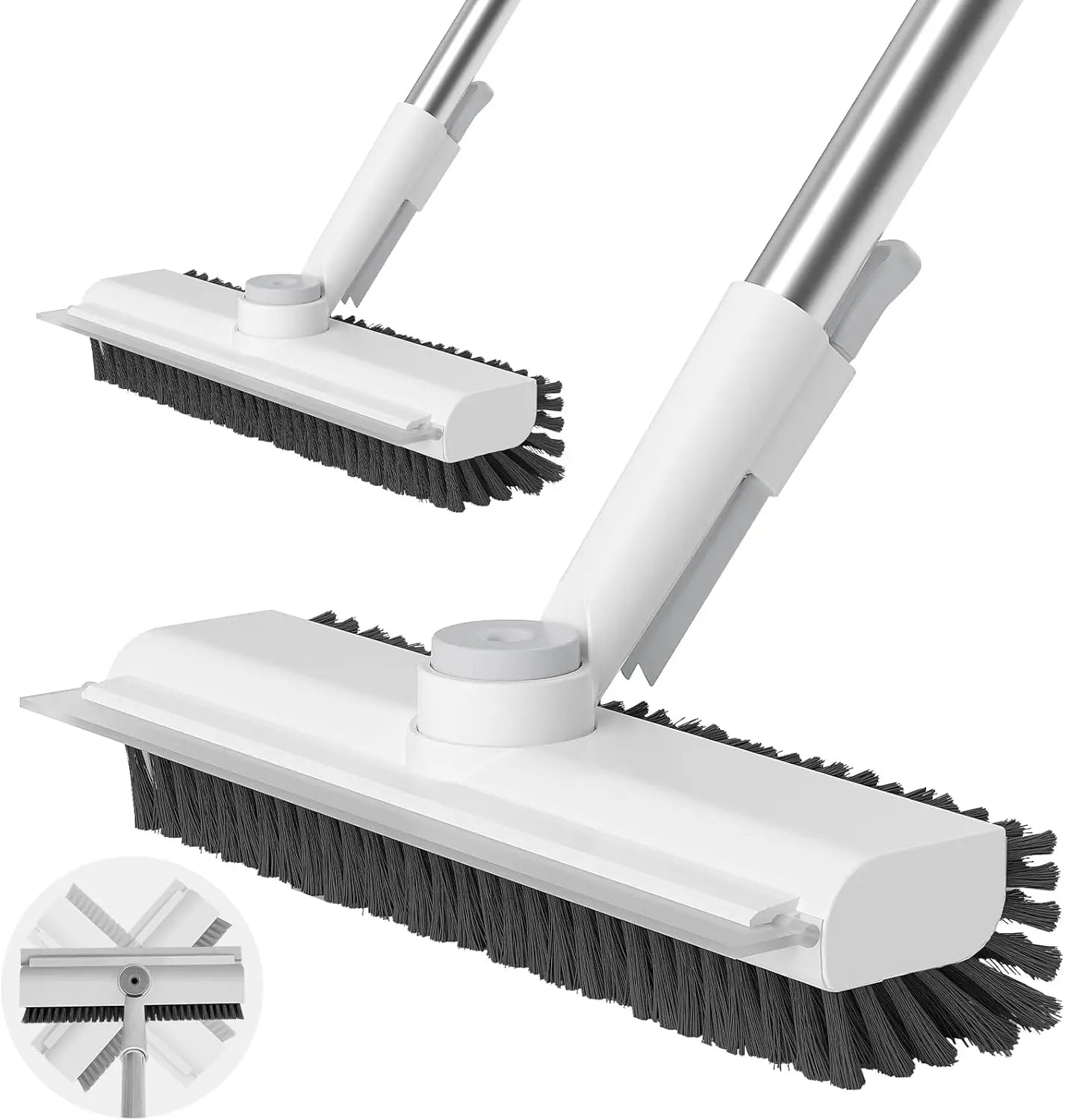 2 Pack Floor Scrub Brush with Long Handle, 3 in 1 Scrape and Heavy-Duty Stiff Bristle Scrubber Brush for Cleaning Shower - Cooky Kitchenware