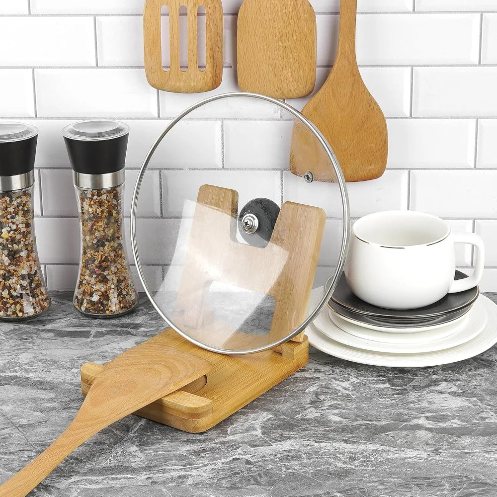 Wood Utensil Rest with Drip Pad, Spoon Holder, and Stove Spoon Rest for Kitchen Counter, Turner, Brush, Spatula& More - Cooky Kitchenware