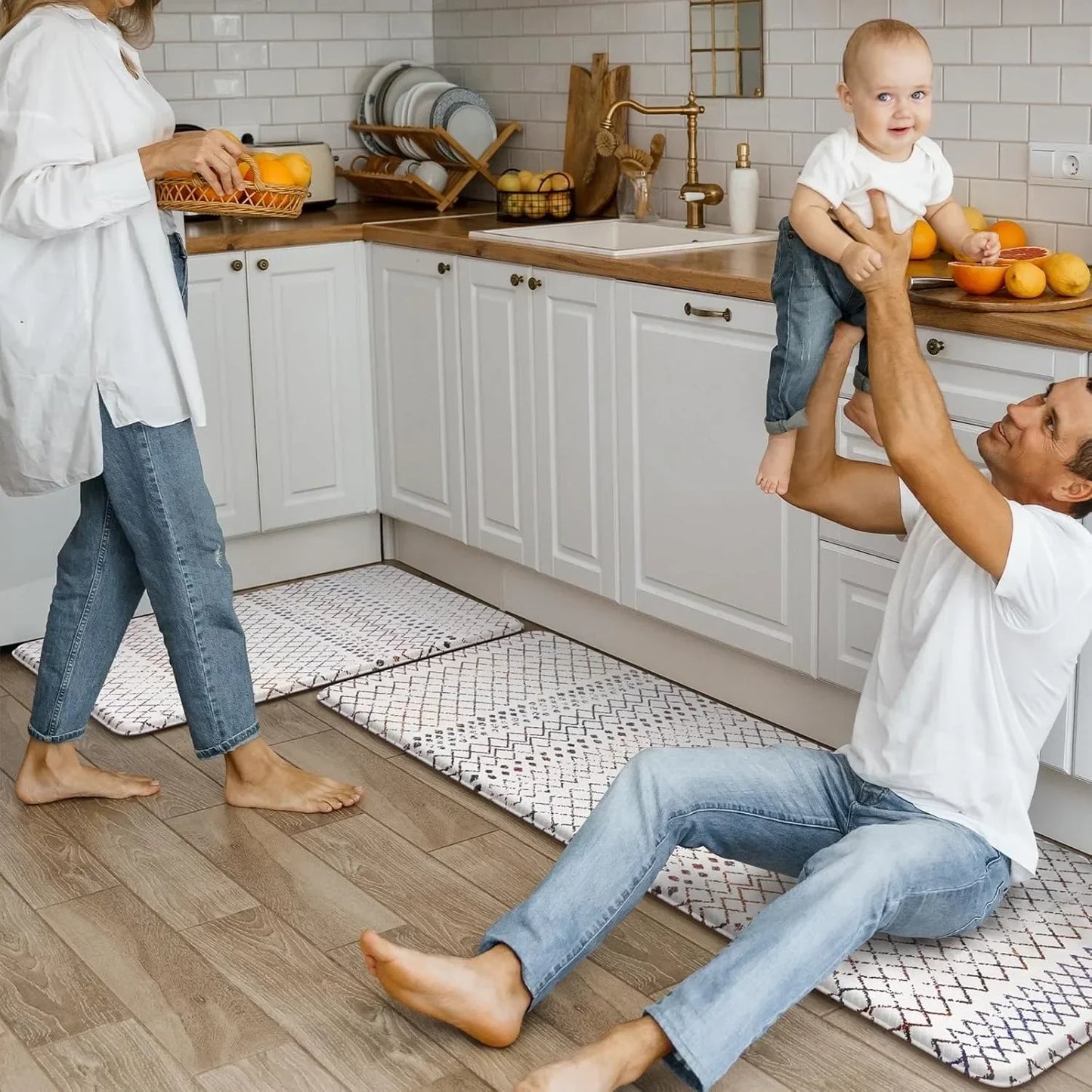 Kitchen Mats 2PCS,Cushioned Anti Fatigue Boho Kitchen Rugs and Mats,Non Slip Waterproof Kitchen Mats for Floor,Comfort Foam - Cooky Kitchenware