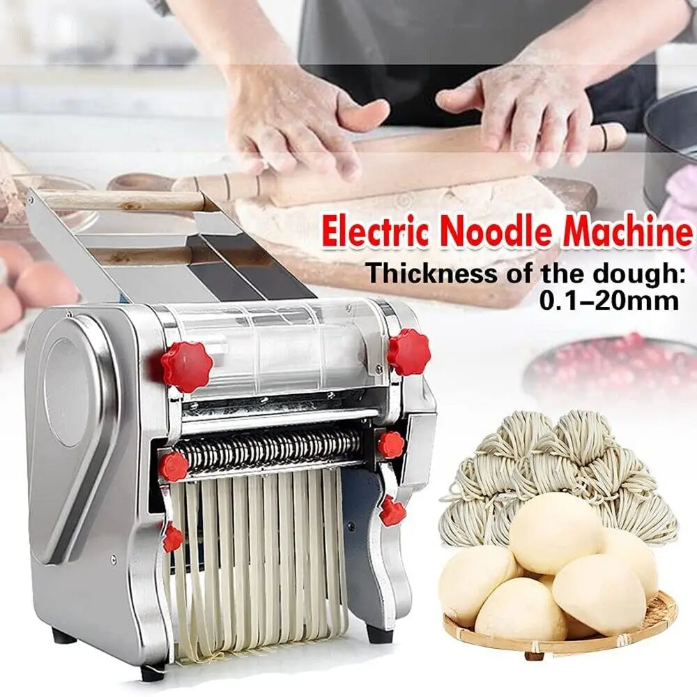 550W Electric Pasta Maker Noodle Machine Dumpling Skin Roller Full Stainless Steel Dual Knife Noodle Maker for Commercial Use - Cooky Kitchenware