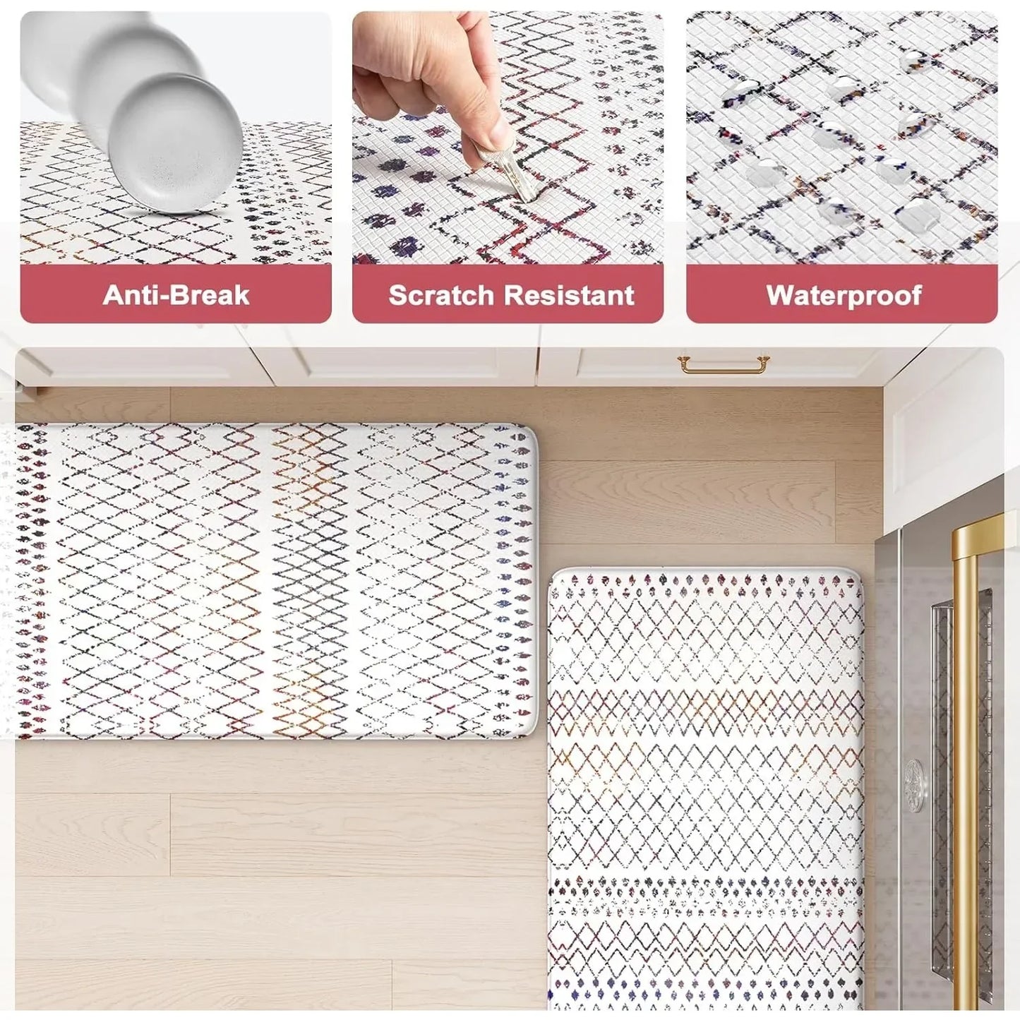Kitchen Mats 2PCS,Cushioned Anti Fatigue Boho Kitchen Rugs and Mats,Non Slip Waterproof Kitchen Mats for Floor,Comfort Foam - Cooky Kitchenware