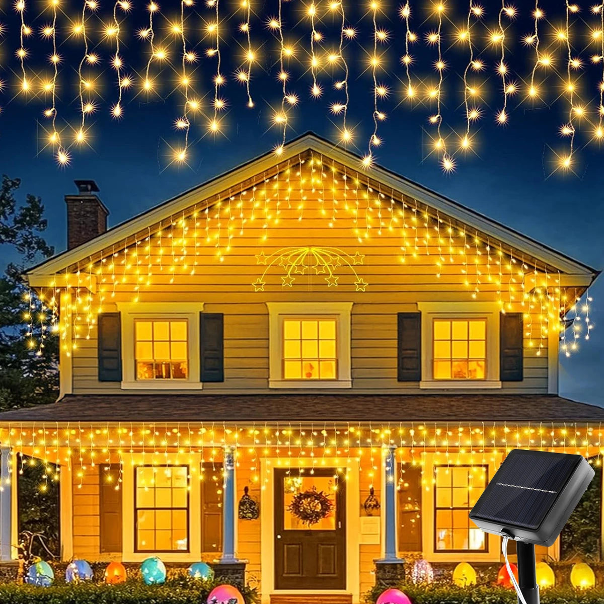 Solar LED Eaves Icicle String Lights 8 Lighting Modes Outdoor Waterproof Christmas Decorations Fairy Lights for Yard Garden - Cooky Kitchenware
