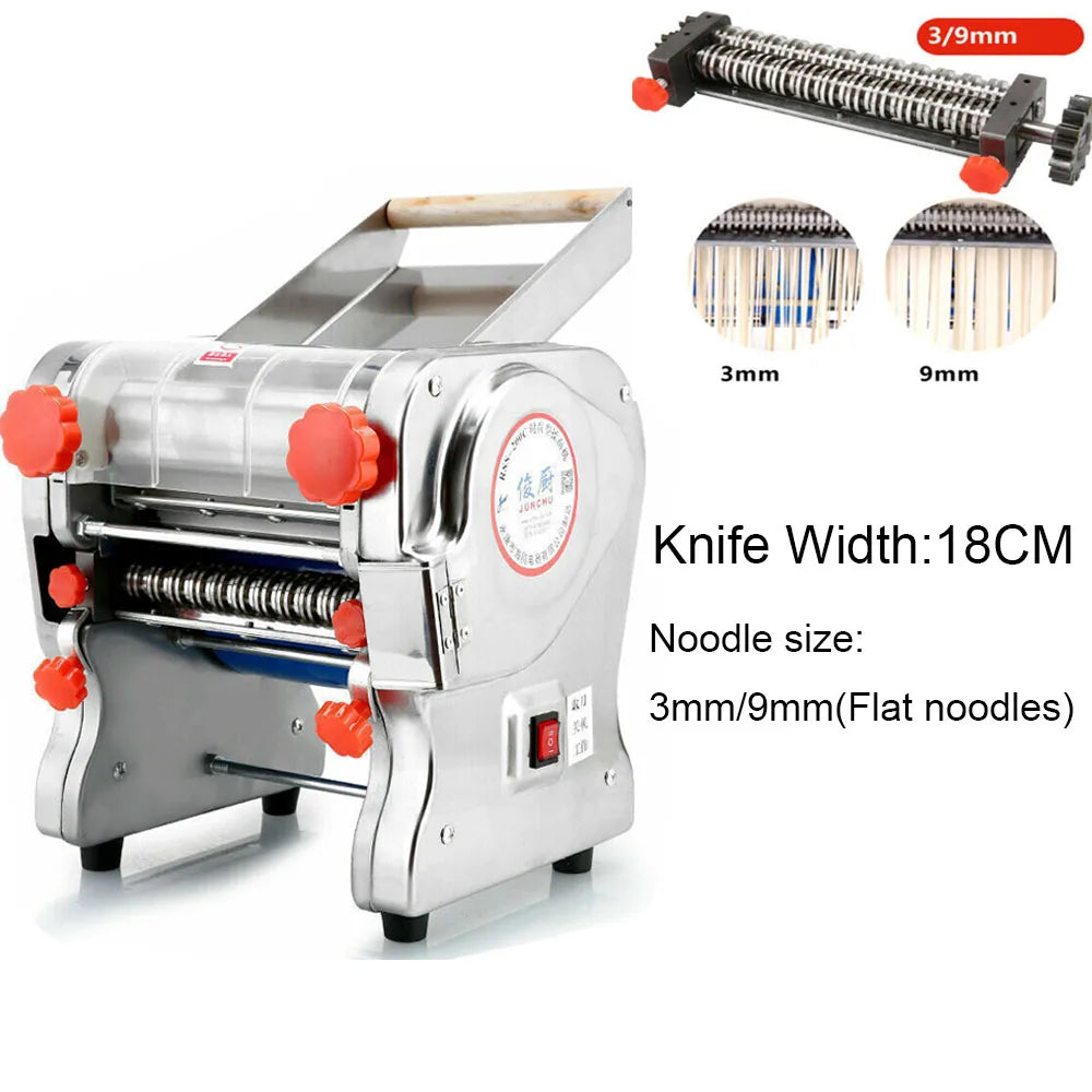 550W Electric Pasta Maker Noodle Machine Dumpling Skin Roller Full Stainless Steel Dual Knife Noodle Maker for Commercial Use - Cooky Kitchenware