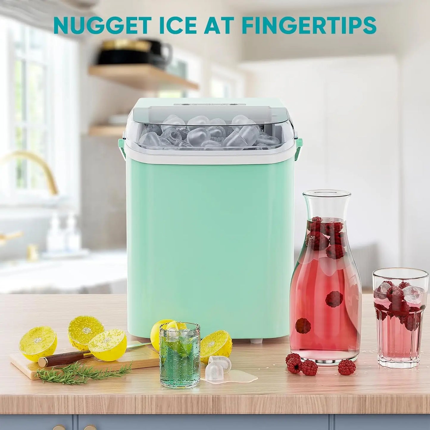 Countertop Ice Maker with Scoop, Basket and Handle, 9 Ice Cubes Machine Ready in 6 Mins, 26.5lbs in 24Hrs - Cooky Kitchenware