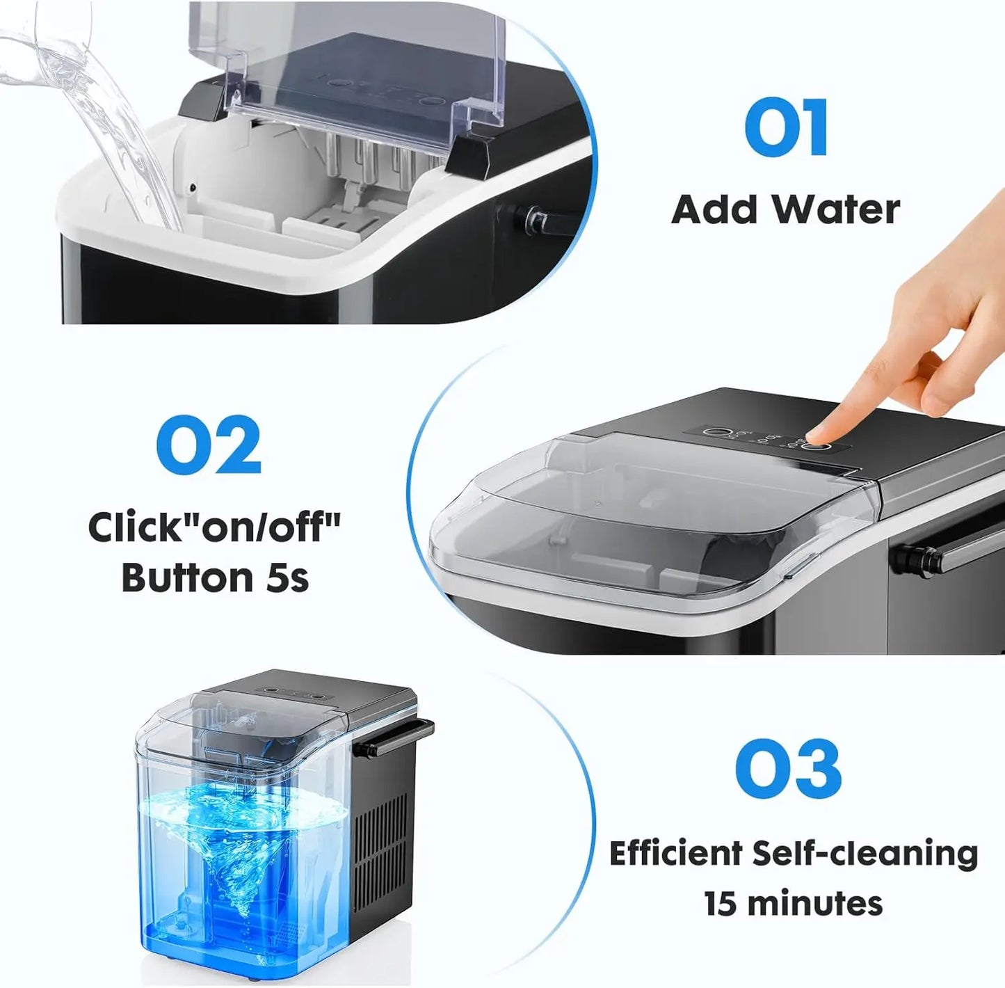 Portable Countertop Ice Machine Maker with Handle Bullet Ice 9 Cubes in 6 Minutes Black - Cooky Kitchenware