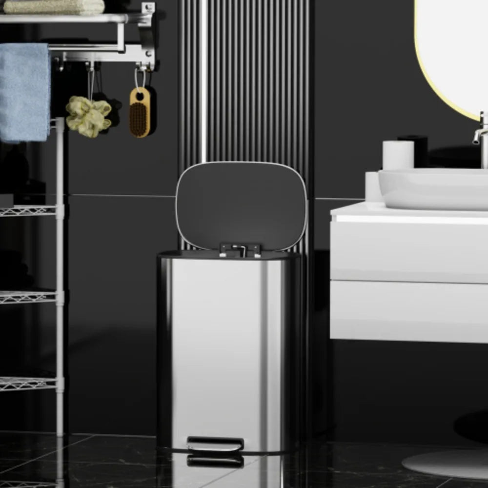 13 Gallon 50L Kitchen Foot Pedal Operated Soft Close Trash Can - Stainless Steel Ellipse Bustbin - S - Cooky Kitchenware