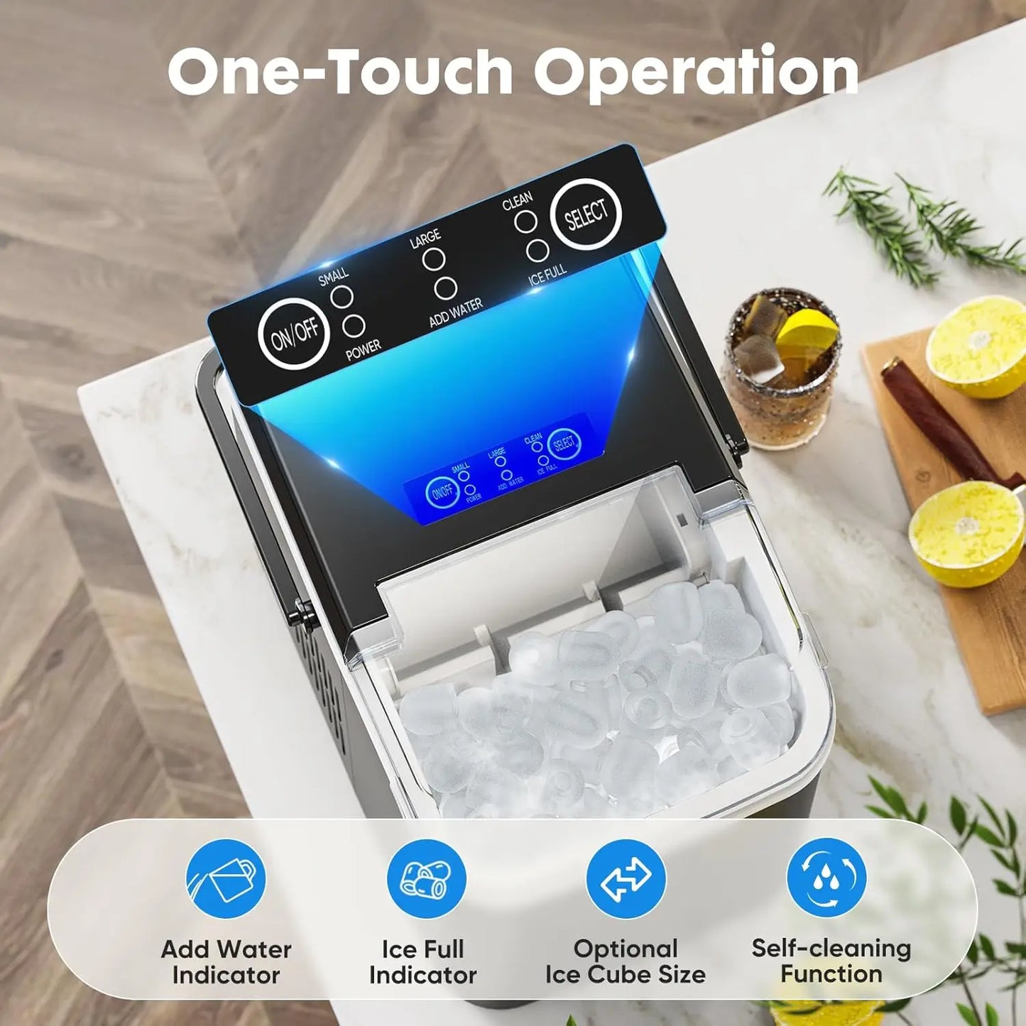 Portable Countertop Ice Machine Maker with Handle Bullet Ice 9 Cubes in 6 Minutes Black - Cooky Kitchenware
