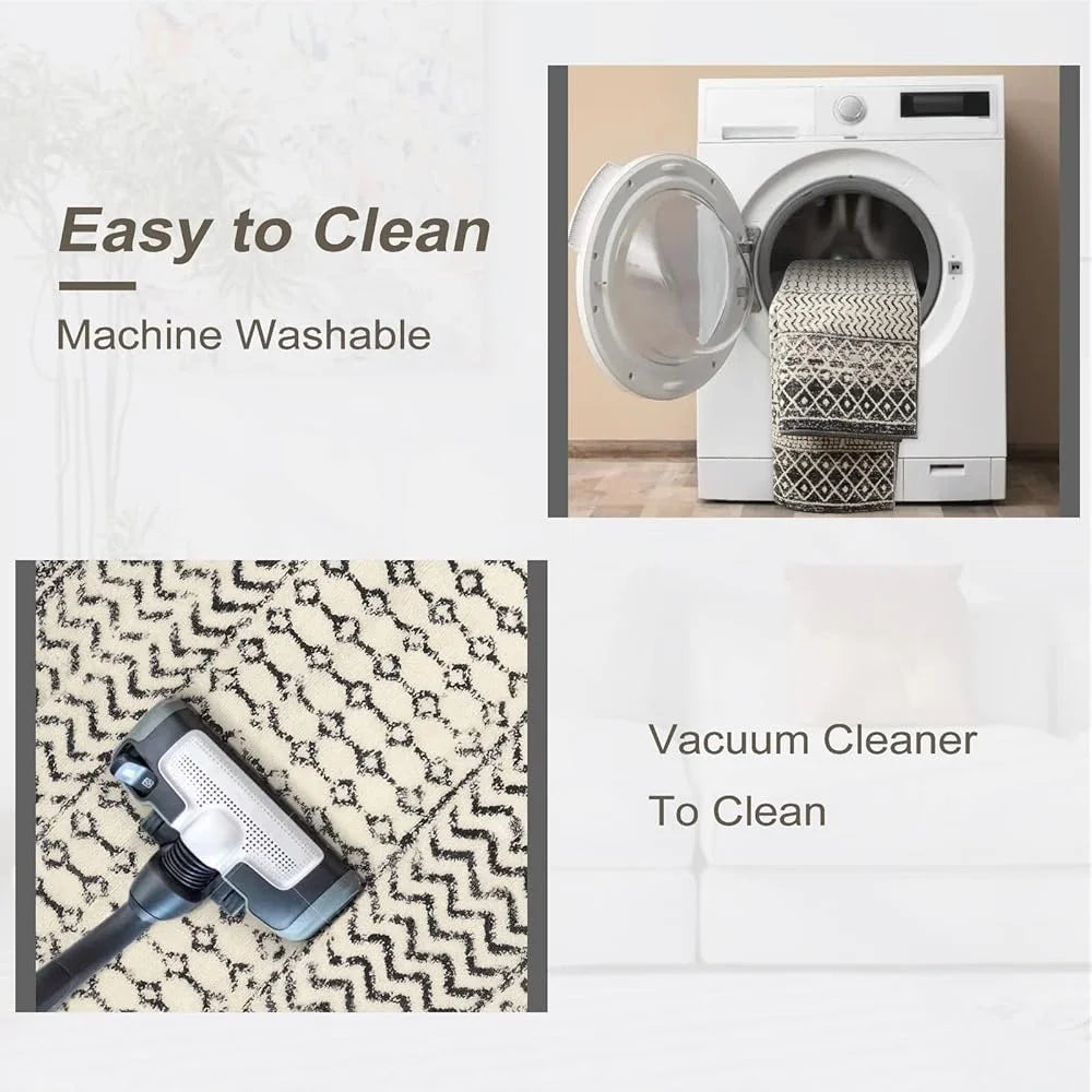 Ultra Soft Washable Runner Rug Non-Slip Moroccan Design Hallway Kitchen Bathroom Vintage Boho Floor Carpet - Cooky Kitchenware