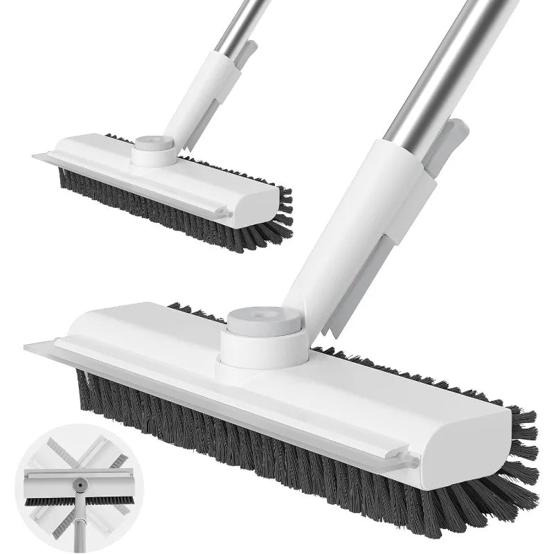2 Pack Floor Scrub Brush with Long Handle, 3 in 1 Scrape and Heavy-Duty Stiff Bristle Scrubber Brush for Cleaning Shower - Cooky Kitchenware