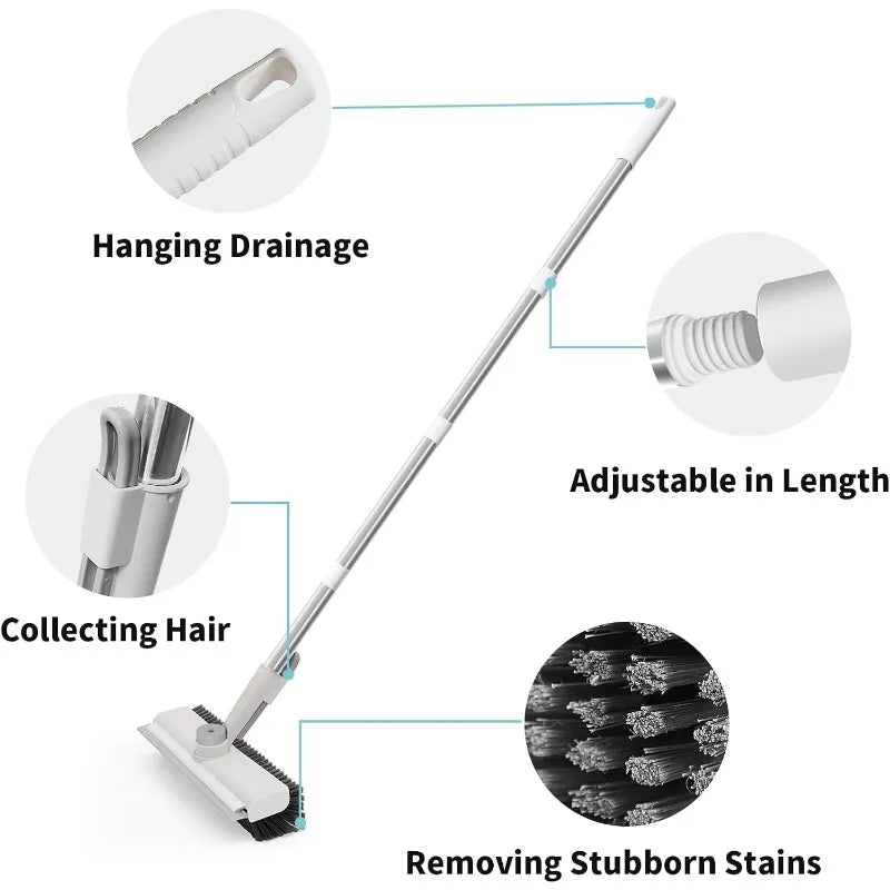 2 Pack Floor Scrub Brush with Long Handle, 3 in 1 Scrape and Heavy-Duty Stiff Bristle Scrubber Brush for Cleaning Shower - Cooky Kitchenware