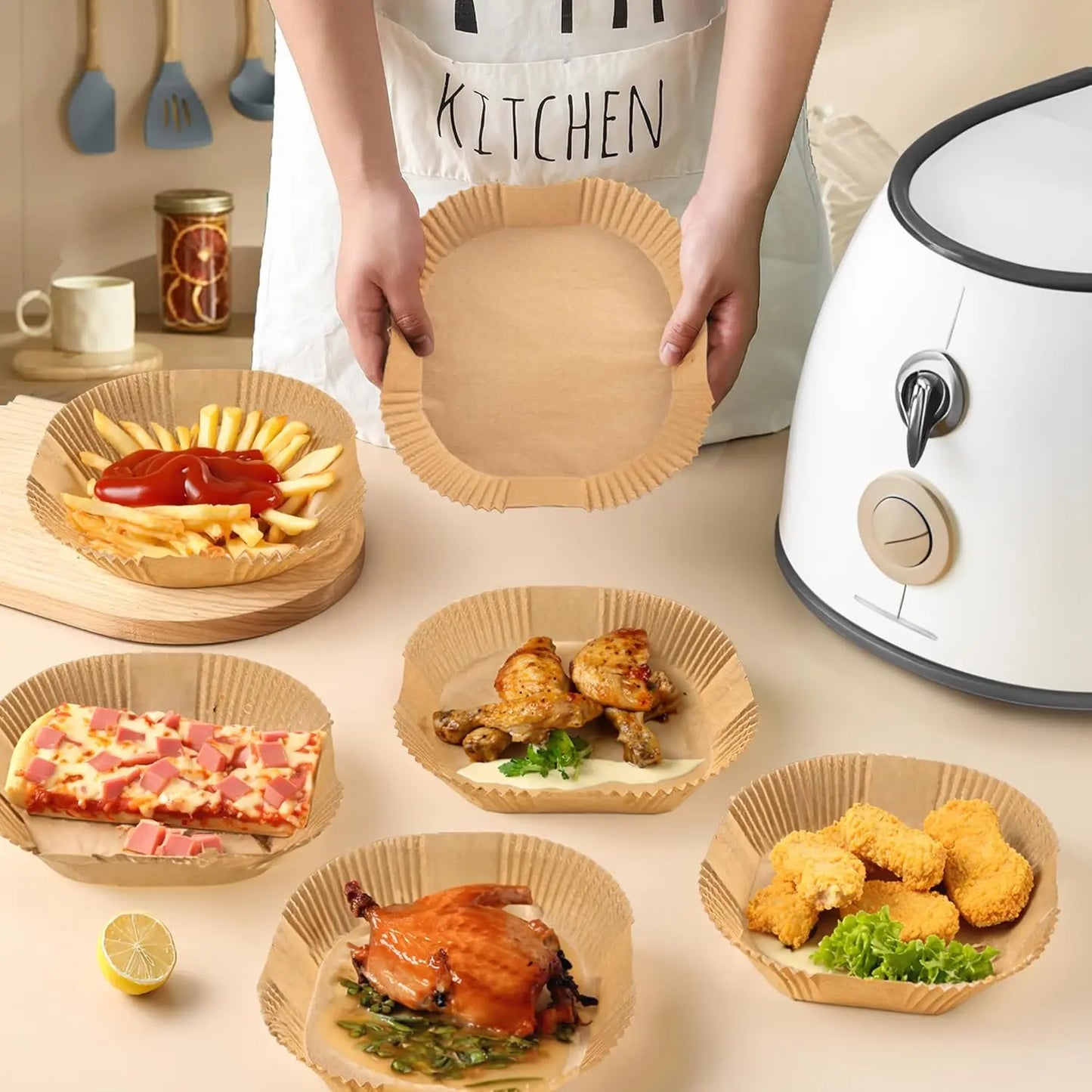 100 Pack Air Fryer Disposable Paper Liners 8 Inch Square