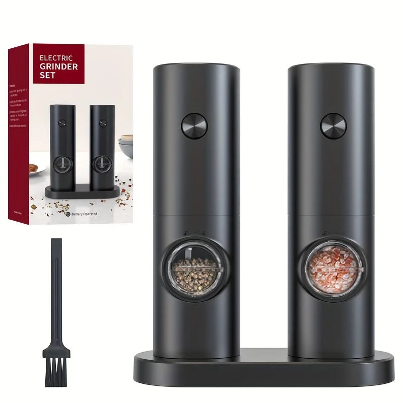 C009-Black 2pc Electric Pepper Grinder with Base - Automatic Grinder for Black Peppercorns and Sea Salt, Durable & Efficient Ki - Cooky Kitchenware