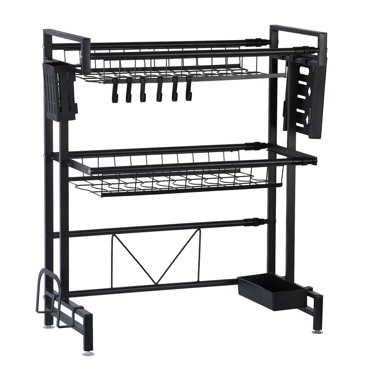 2 Tier Kitchen Storage Shelf Above Sink Stretchable Bowl Draining Rack Multifunctional Dish Knife Spoon Sink Rack Set Organizer - Cooky Kitchenware