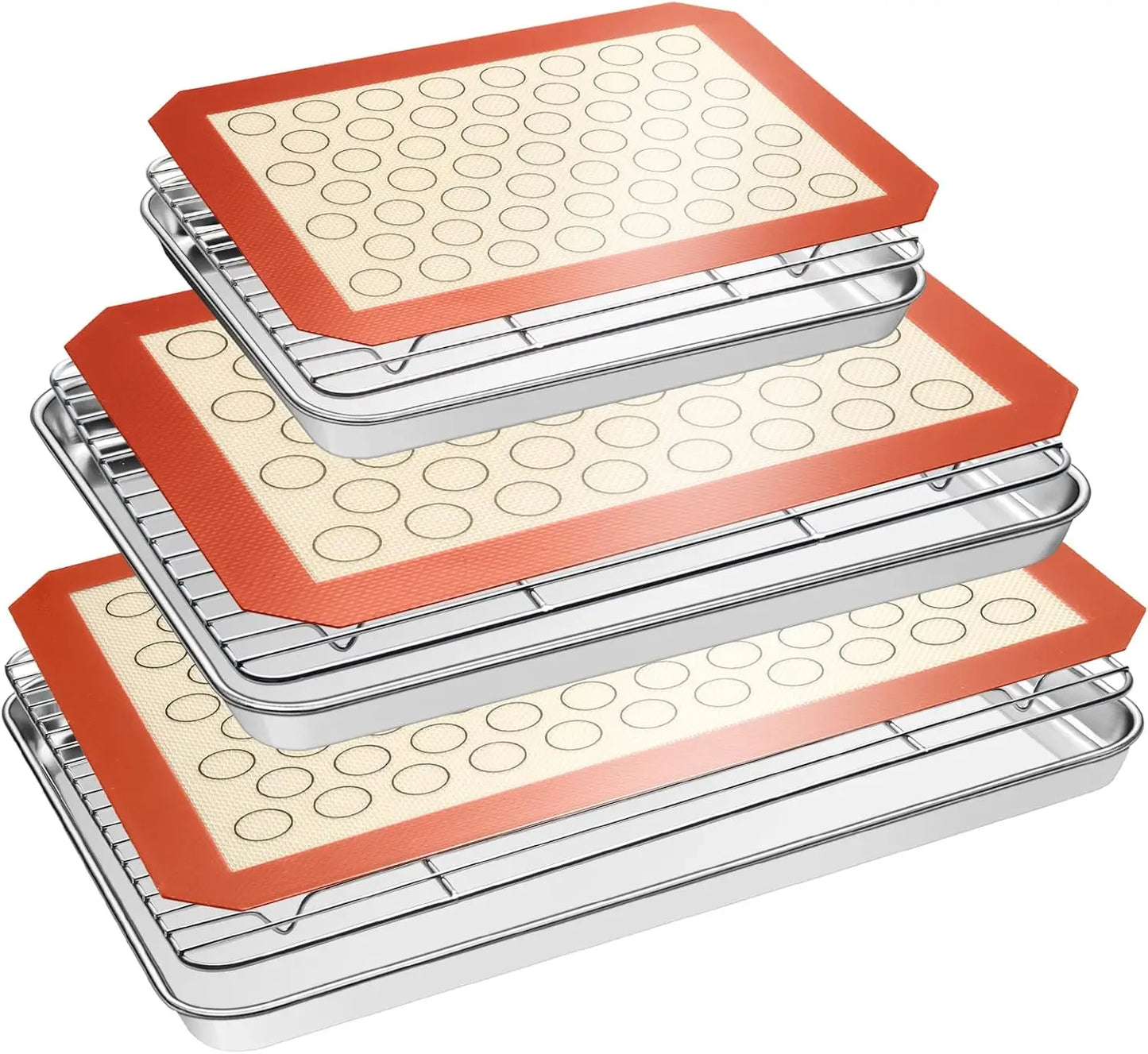 Baking Set: Stainless Steel Sheet Pan with Cooling Rack & Silicone Mat Set, Multi-Size , Warp Resistant - Cooky Kitchenware