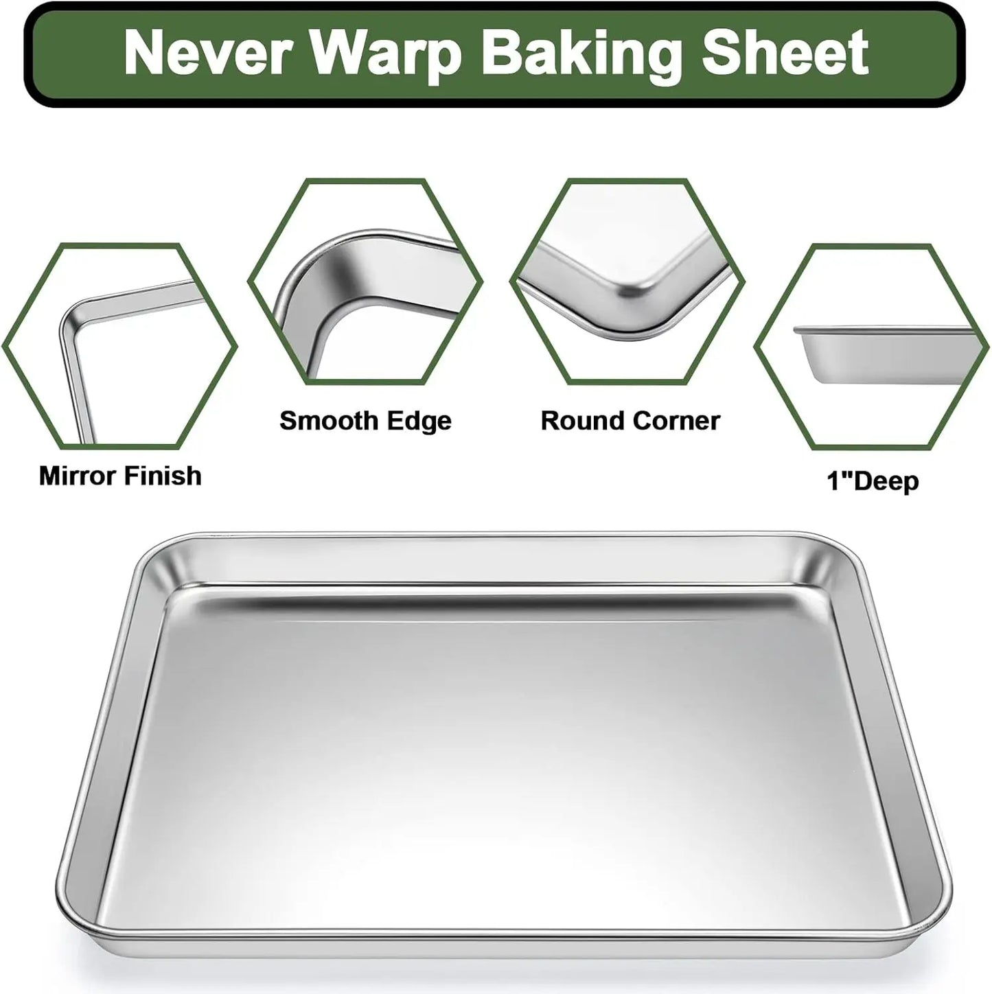 Baking Set: Stainless Steel Sheet Pan with Cooling Rack & Silicone Mat Set, Multi-Size , Warp Resistant - Cooky Kitchenware
