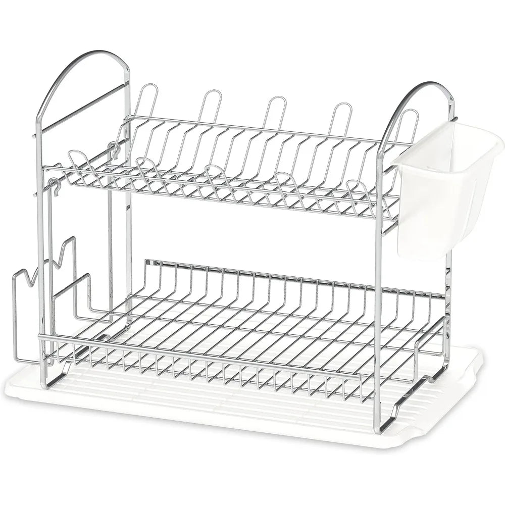 2-Tier Stainless Steel Dish Rack with Drainboard - Space-Saving Design for Efficient Kitchen Drying and Storage - Cooky Kitchenware